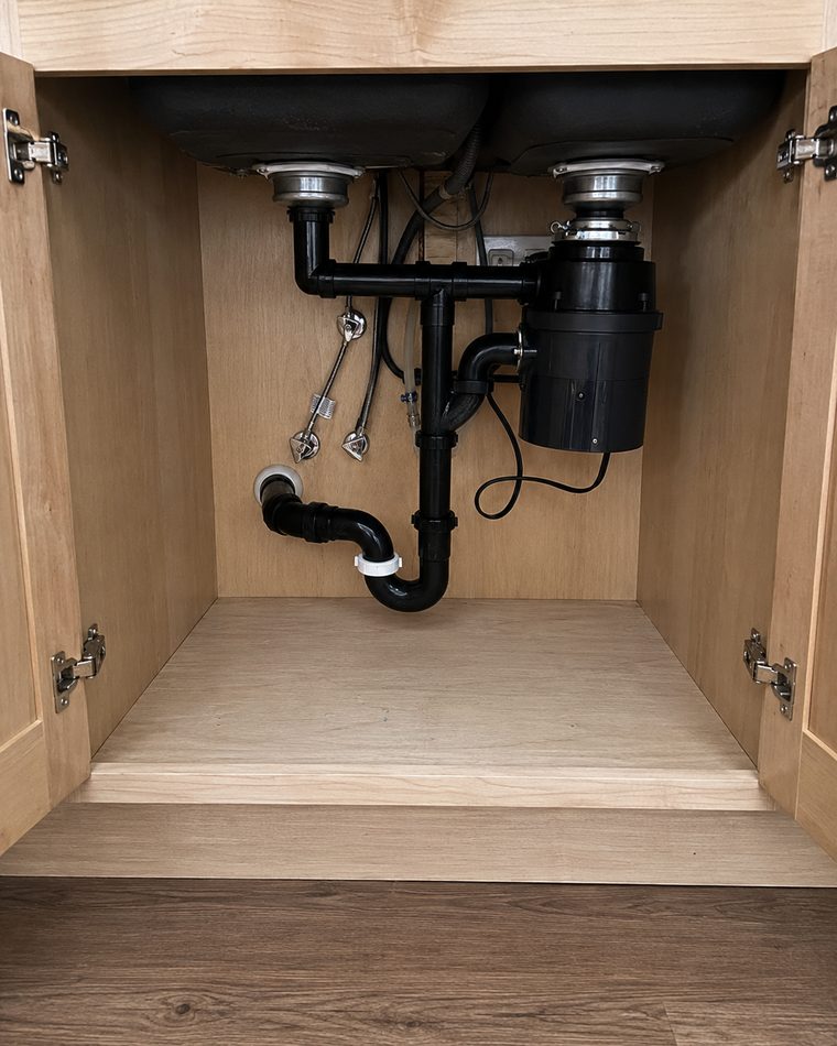 Under-sink garbage disposal and P-trap plumbing install